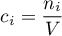 \begin{equation*}
c_{i} = \frac{n_{i}}{V}
\end{equation*}
