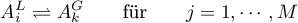 \begin{equation*}
A_{i}^{L} \rightleftharpoons A_{k}^{G}
\qquad \text{für} \qquad
j = 1,\cdots,M
\end{equation*}

